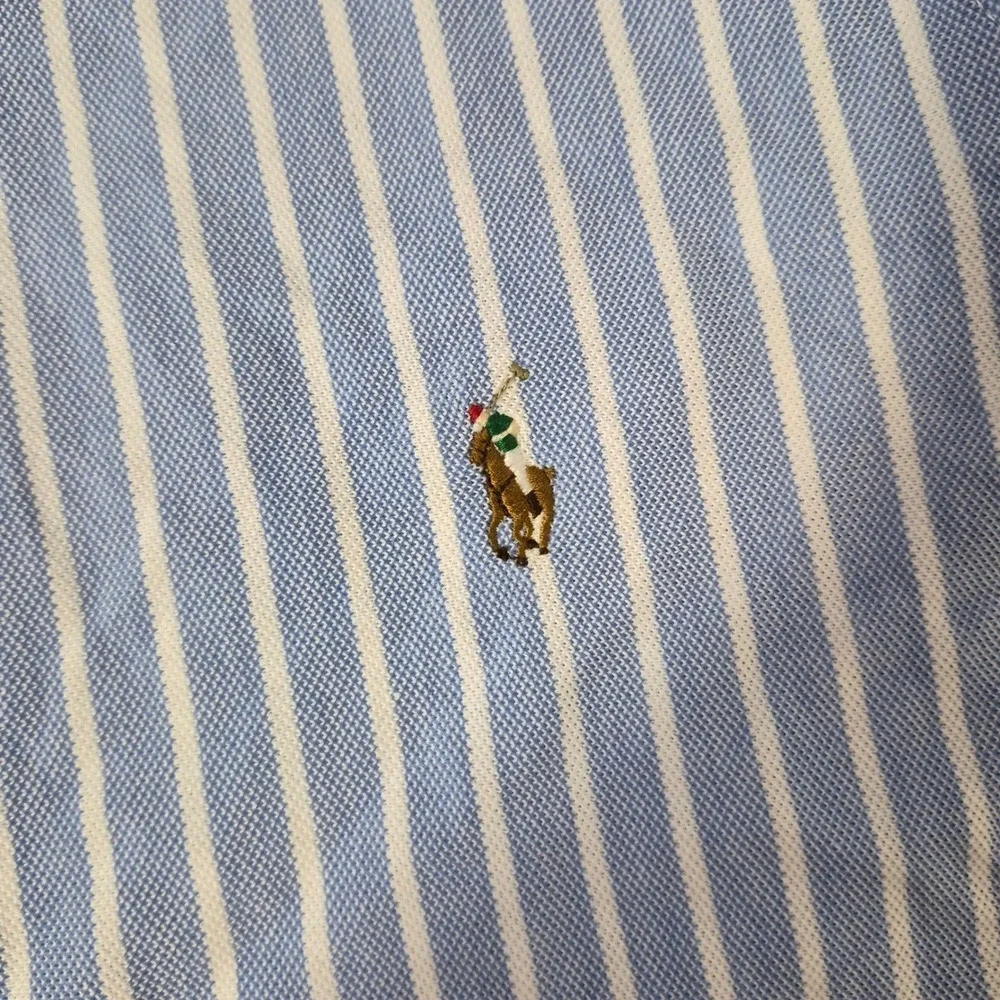 Ralph Lauren Button Down Shirt Mens XL Blue Striped Knit Oxford Long Sleeve Pony - Picture 6 of 9